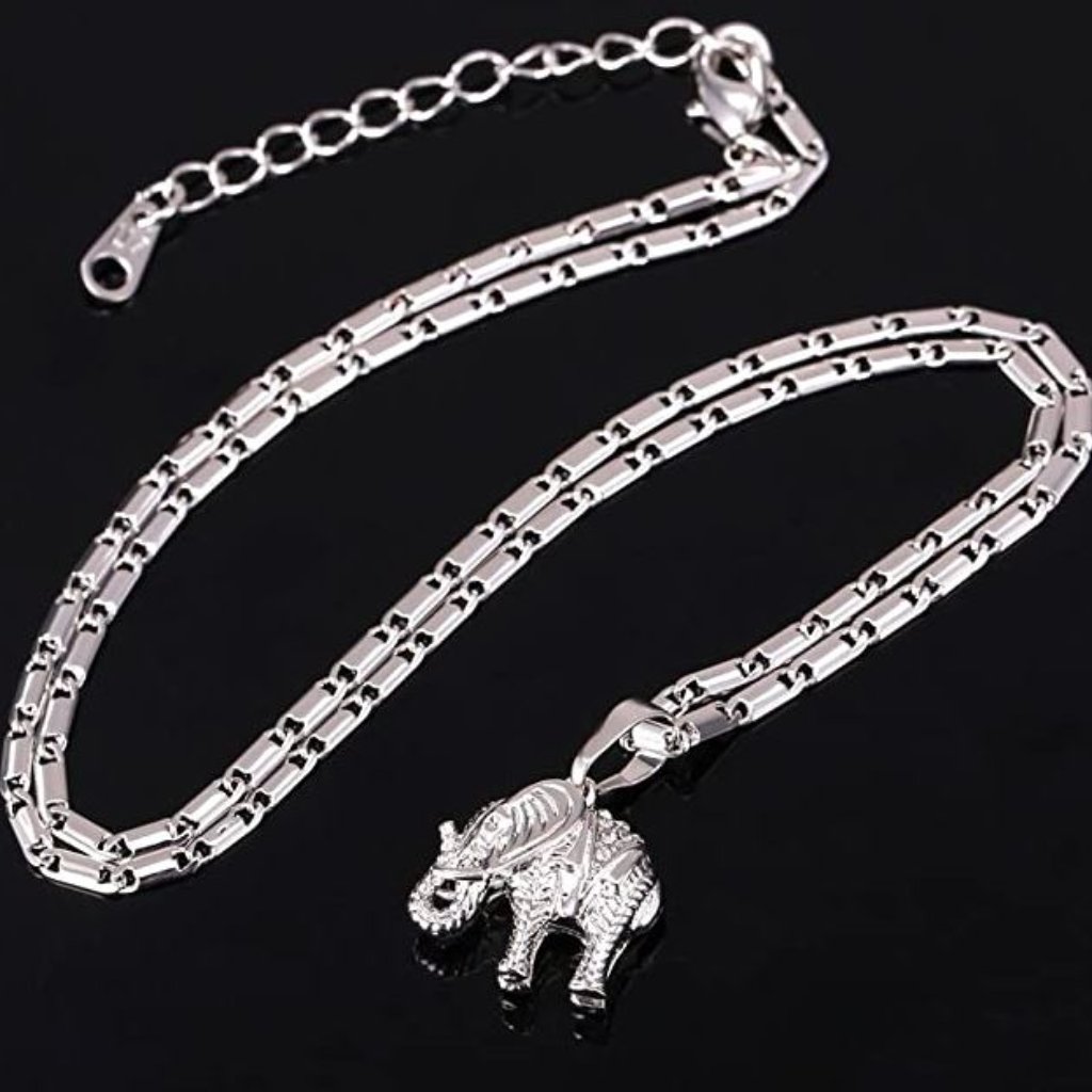 18k White Gold Plated Elephant And Chain